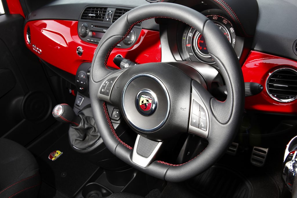 The slick and sporty Abarth 500 steering wheel. The slick and sporty Abarth 500 steering wheel.